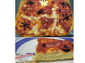 Pizza alta in teglia 🍕decorata👻🕷️🦇 ...pizza spettrale