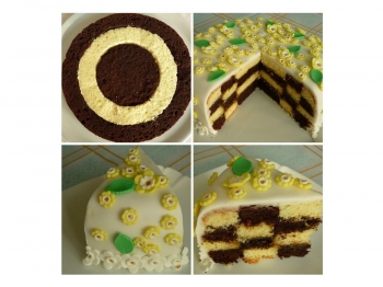 Torta a scacchi decorata con fiori in pasta di zucchero ...