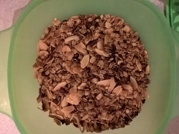 Granola con mandorle, cocco e fave di cacao