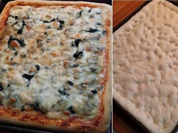 Pizza alta con spinaci, prosciutto e zola