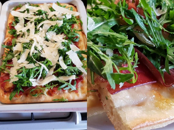 Pizza rucola, bresaola e scaglie di grana