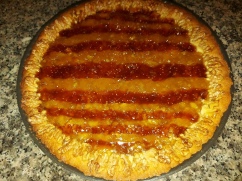 Crostata con frolla alle noci e confettura di fichi e lamponi e fichi e arancia