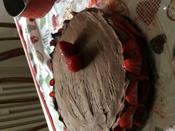 Torta stratificata al cioccolato e fragole