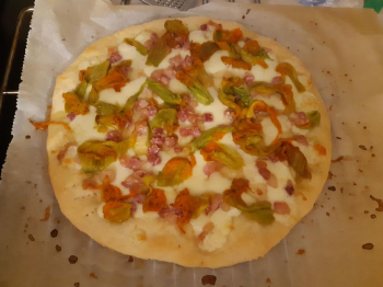 Pizza fiori di zucca e pancetta
