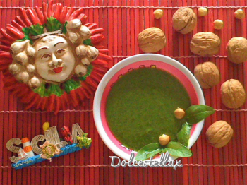 pesto di rucola,basilico,noci e nocciole