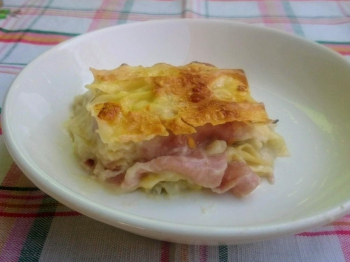 Lasagne con topinambur e prosciutto cotto