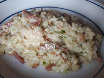 Risotto speck pesto e asiago