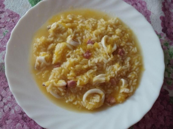 Risotto zucca calamari e pancetta