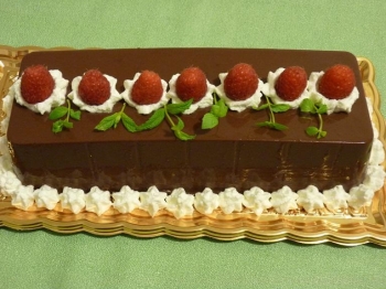 Mattonella di budino al cacao e lamponi