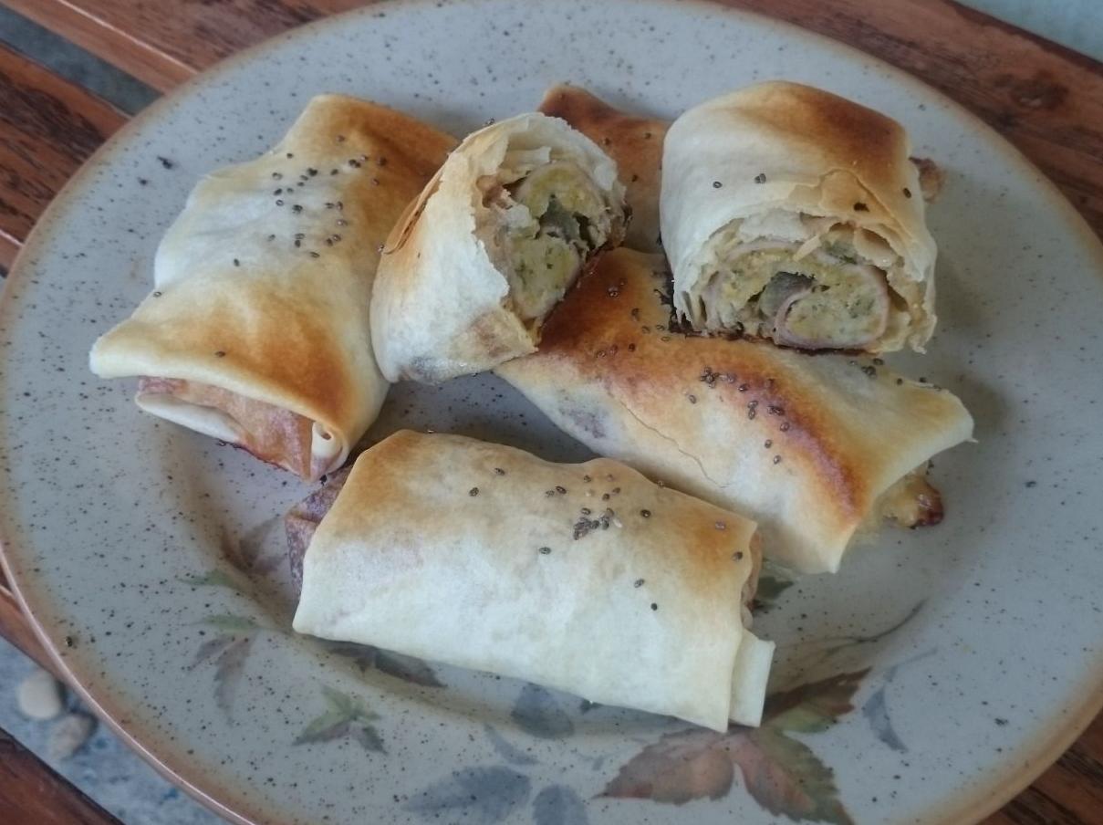 Cannoli croccanti con melanzane e prosciutto