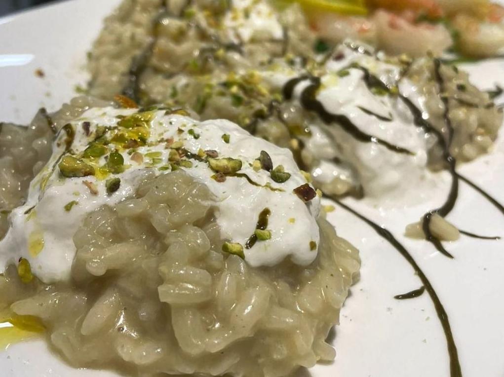 Risotto con pistacchi, Zola e squacquerone