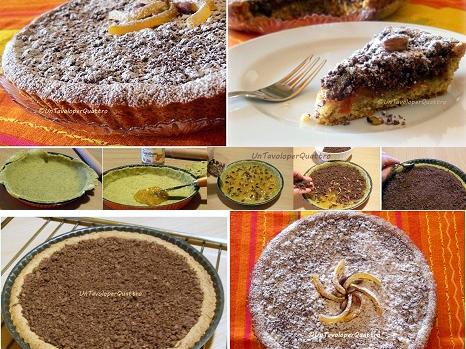 Crostata con frolla al pistacchio, marmellata di arance e crumble al cacao